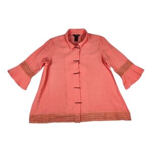 Ali Miles Womens Button Up Blouse Top Orange Red Petite Size Medium PM